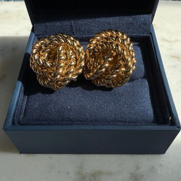 Vintage Givenchy Paris New York Gold-Tone Rope Knot Clip-On Earrings - Picture 1 of 8